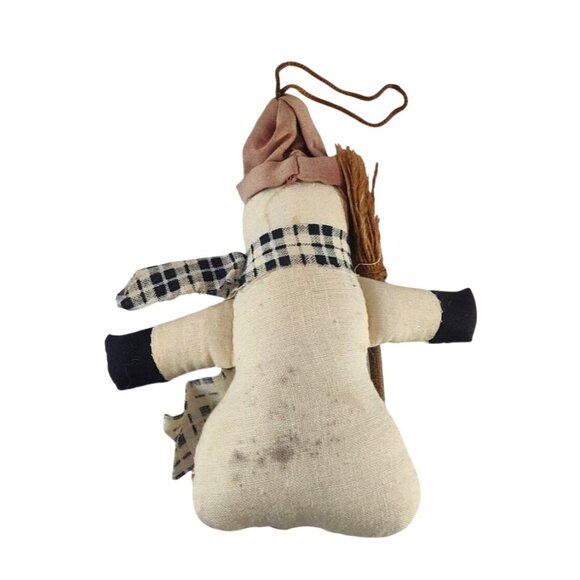 (4) Handmade Snowman Christmas Ornaments With Plaid Scarves Button & Broomsticks - Picture 4 of 8
